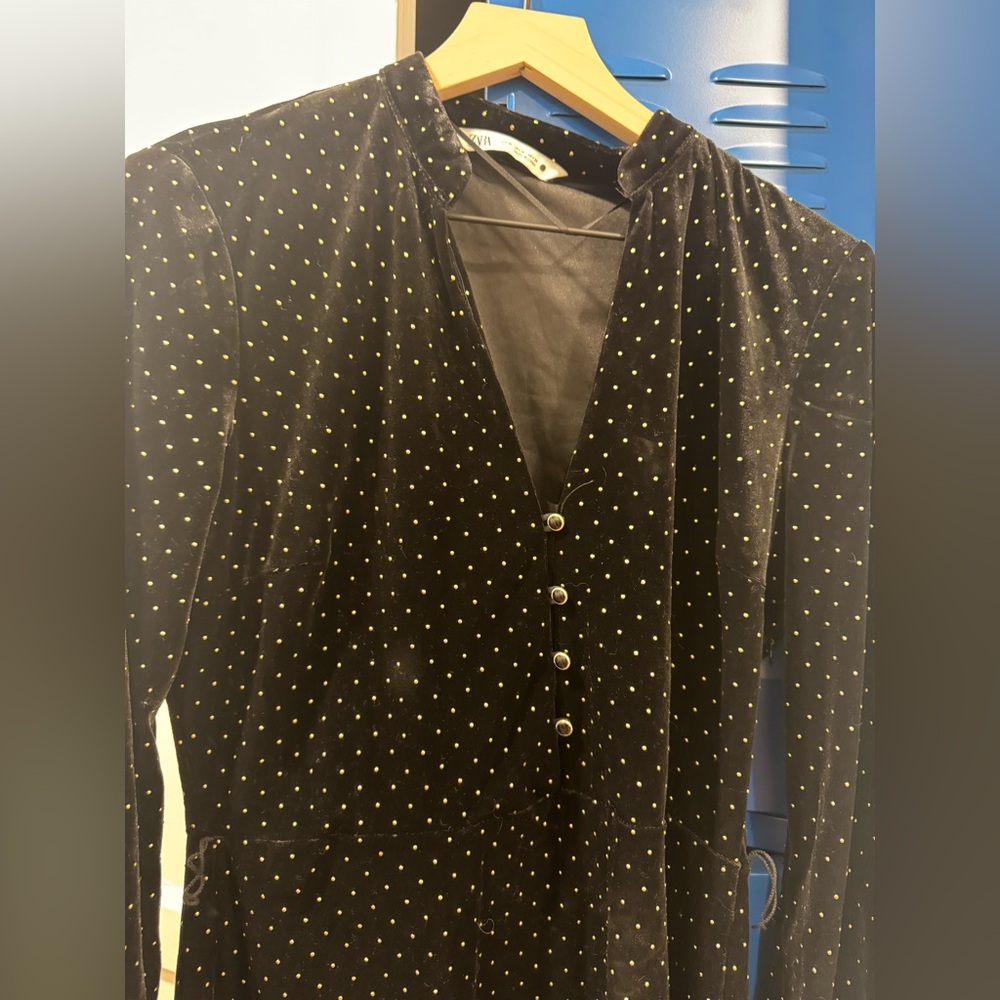 Zara Black and Gold Polka Dot dress